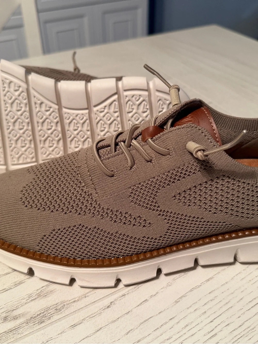Men's Taupe Knit Derby Shoes with Contrast Trim